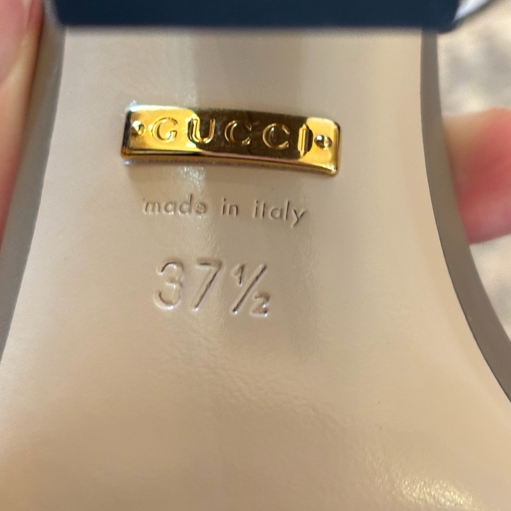 GUCCI Greige GG Marmont Stack Heel Sandal - Picture 12 of 14